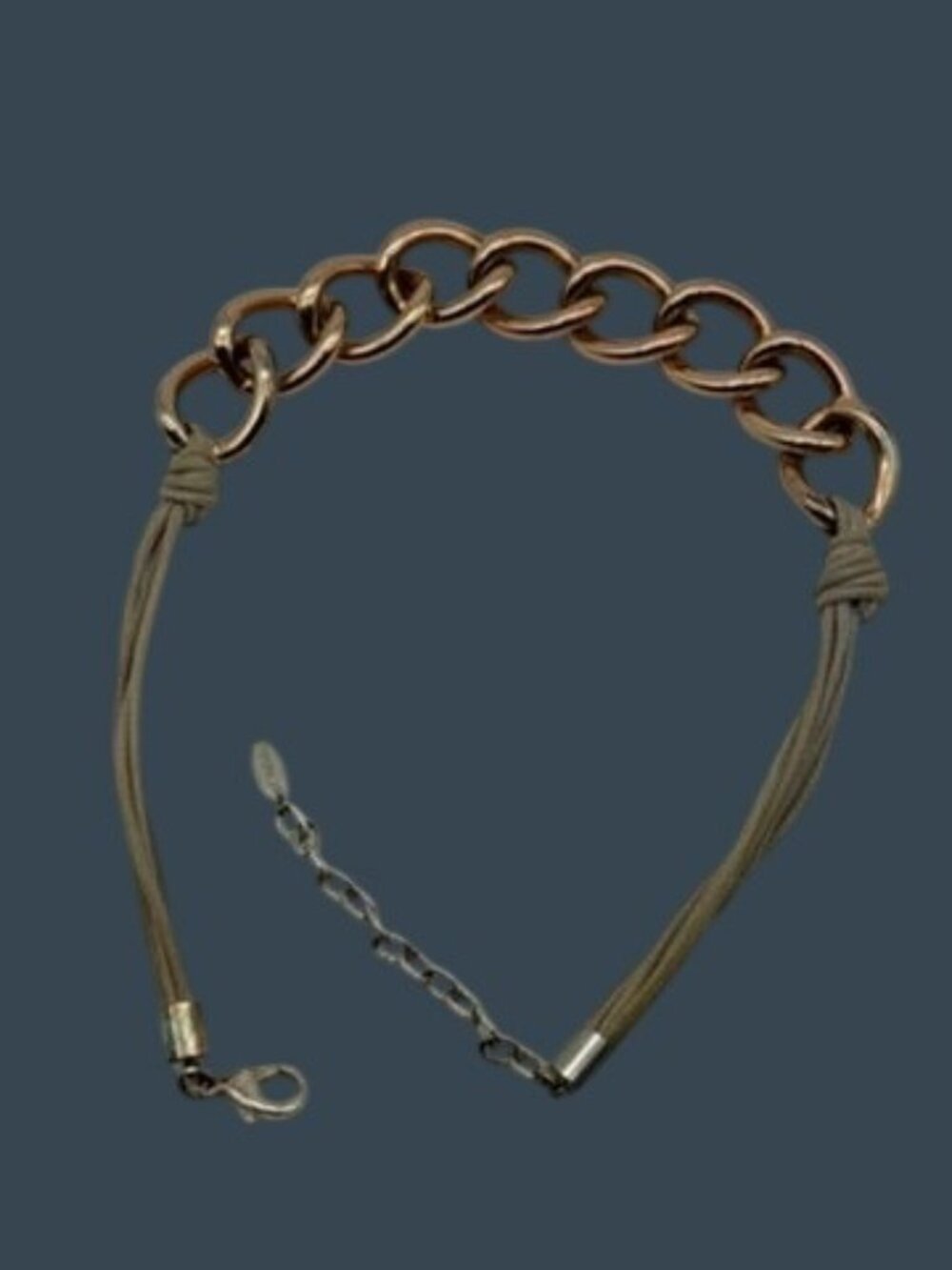 St. Thomas Necklace Chunky Large Rose Gold-Tone Curb Links Gray Cord, Adjustable - Picture 9 of 16